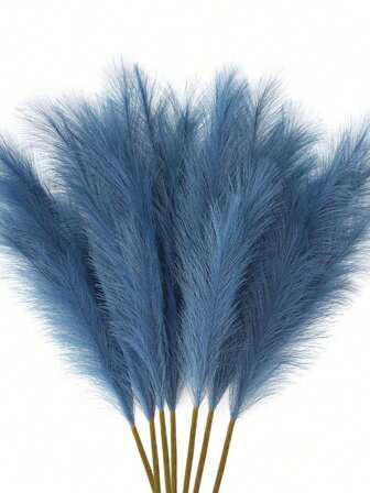30pcs Artificial Rattan Grass Boho Style Decor Lifelike Fluffy Fake Pampas Grass, Suitable For Vase Filler, Farmhouse Home Kitchen Boho Decor, Room Decor, Wedding Party Decor (Blue)