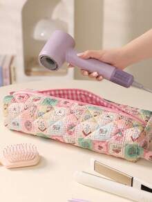 Floral Bow Quilted Hair Dryer Storage Bag, Leopard Print Curling Iron Storage Bag, Travel Portable Hair Styling Tool Bag, Travel Storage Pouch, Travel Organizer Bag, Suitable For Curling Iron, Hair Dryer, Hair Clips, Straightener, Dust-Proof Large Capacity Handbag, With Electric Curling Iron & Flat Iron Protective Case, Hair Dryer Storage Bag, Suitable For Home, Gym, Vacation And Business Travel