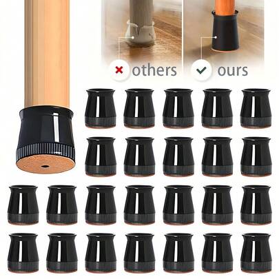 4个装黑黄圆形椅腿保护垫 - 加厚毛毡垫，适用于硬木地板、复合地板、乙烯基踢脚板，经久耐用，防噪音，可水洗重复使用，非电动，椅腿地板保护垫