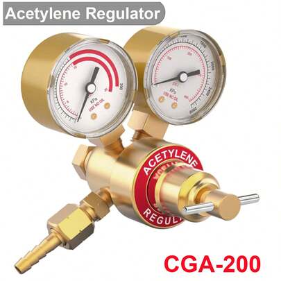 Brass Acetylene Gas Regulator CGA200 0-400PSI Welding Gas Gauges With 9/16"-18 Outlet Thread