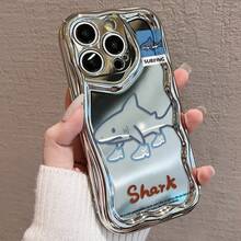 かわいいサメデザイン 電鍍防摔ケース for  17promax,16pro,15plus/14/13/12/11 スマホケース 衝撃吸収 保護カバー アニメ風 サーフィンテーマ 軽量 高品質素材 携帯電話用 ファッションアクセサリー 日常使用に最適 ユ - シルバー - チェックする 1