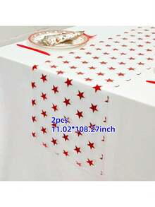 1/2pcs Red Star Foil Table Runner, 11.02*108.27 Inches, Suitable For Holiday Parties, Family Gatherings, Holiday Decorations, Weddings, Banquets, Indoor And Outdoor Dining Table Centerpiece - Multicolor - View 9