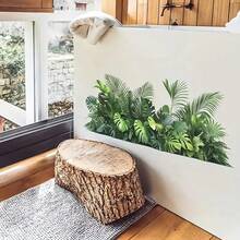 1片装 30x60 热带植物浴室墙贴，绿色龟背竹和棕榈树装饰贴纸，营造春日丛林氛围，清新树叶图案，适用于浴缸区域，易于粘贴 - 綠色 - 查看 2
