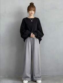 New Autumn And Winter Women's Two-Piece Suit, Sweatshirt + Trousers, Pullover Sweatshirt, Long-Sleeved Top, Wide-Leg Pants, Fashionable Sports Casual Suit - 灰色 - 查看 5
