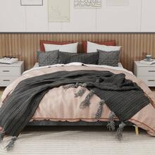 Modern Minimalist Bed Frame, 160 X 200 Cm, Grey, Upholstered In Dutch Velvet, Low Slatted Base, Contemporary Style Bedroom Furniture. Gas Spring, Headboard And Mattress Not Included. - Gray + Fabric + Metal + Memory Foam - View 2