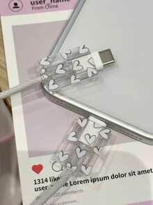 2pcs Heart-Shaped Outline Multi-Color Ins Style Data Cable Protector Compatible With Apple Charger