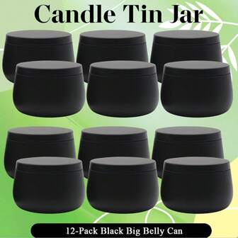 Black Metal Candle Jars 12 Pack - 4oz Round Empty Metal Wax Containers, Durable Reusable Candle Maker For DIY Projects & Holiday Decor Events, Perfect For Birthdays, Christmas, Valentine's Day, New Year's Eve Parties, Ideal Gift For Friends, Suitable For Craft Storage & Jewelry