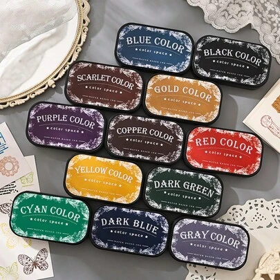 Colorful Space Series Vintage High-Density Oil Ink Pad | DIY Finger Painting Stamp Set, Multi-Color Options, Suitable For Journals, Paper, Wood, Textile Crafts, Back To School, School Supplies