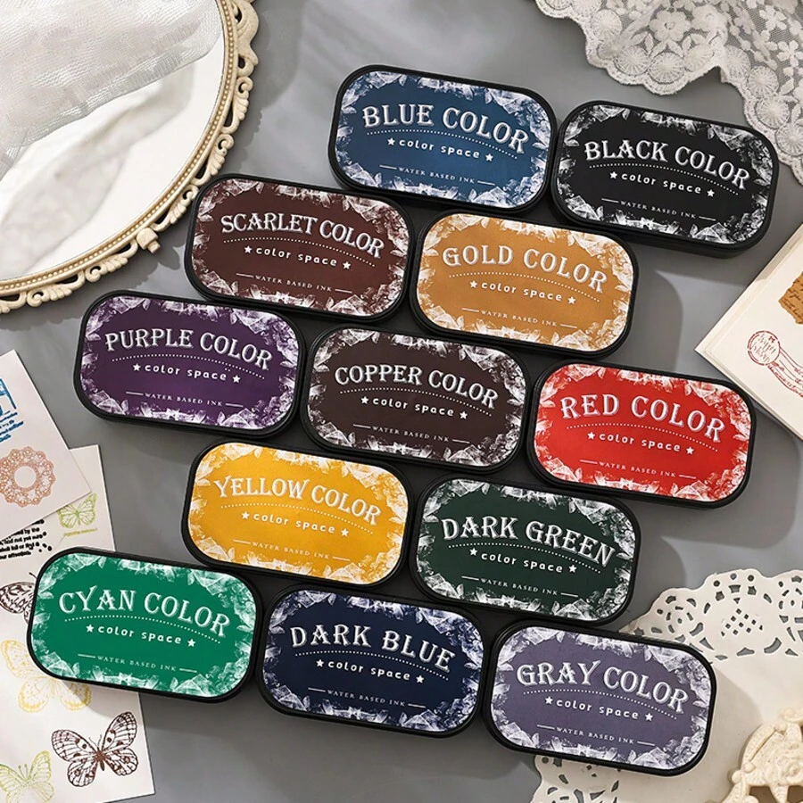 Colorful Space Series Vintage High-Density Oil Ink Pad | DIY Finger Painting Stamp Set, Multi-Color Options, Suitable For Journals, Paper, Wood, Textile Crafts, Back To School, School Supplies - Color Space - View 1