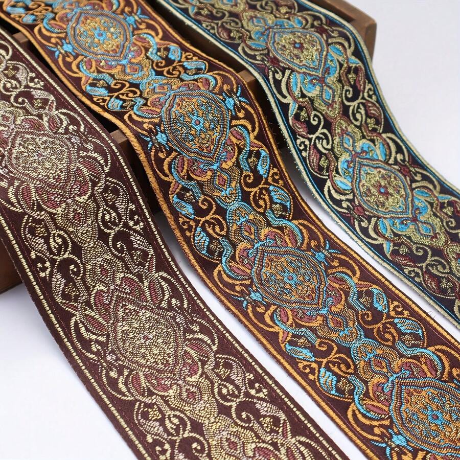 1/5码复古提花缎带，带刺绣花边，适用于缝纫、手工制作、窗帘装饰、桌布装饰、服装装饰、DIY服装、牛仔装饰、家居装饰 - 彩色 - 查看 1