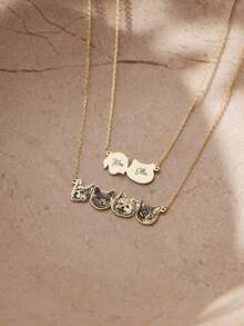 1件定制情侣/宠物肖像照片名字项链，可个性化定制1/2/3/4张宠物照片，宠物纪念礼物，猫咪项链，宠物肖像，狗狗纪念项链，宠物离世纪念礼物，手工珠宝，独特的宠物主人礼物，刻字照片不锈钢吊坠，宠物礼物，周年纪念礼物，金色，玫瑰金，银色，时尚，秋季，复古，男女皆宜