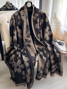 1条优雅花卉提花金线围巾，女士时尚百搭空调房披肩，春秋季外套，适合日常搭配和户外活动。 - 彩色 - 查看 12