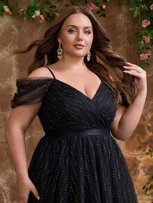 Đầm dạ hội maxi dự tiệc sang trọng, thanh lịch dành cho nữ cỡ lớn, phối sequin và các mảnh vải lưới, khóa kéo chéo, thích hợp cho khách mời đám cưới, mẹ cô dâu, tiệc tối trang trọng, mùa xuân hè thu đông, màu đen. - màu đen - Xem 10