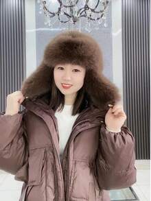1 Stück Damen Zweifarbige Flauschige Dicke Warme Winddichte Modische Lässig Trappermütze, Geeignet für Winter, Alltag, Skifahren, Outdoor-Sport - Plüsch - Übersicht 4