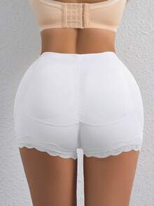 1pc Women's Shapewear Shorts, Butt Lifting, Lace Trim, Removable Padded Inserts, Slimming Underwear - White - View 4