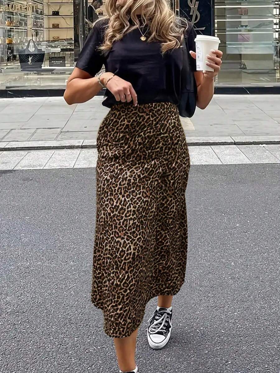 豹纹半身裙、派对礼服、办公装、短裙、音乐节休闲户外装、街头风、秋季连衣裙、校服、圣诞节服装、约会上衣、优雅复古风、商务休闲教师装、新年派对半身裙、感恩节连衣裙 - 棕色 - 查看 1