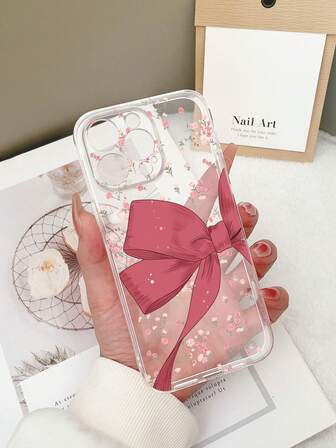 1pc Transparent TPU Anti-Drop Colorful Bow & Floral Pattern Phone Case Compatible With IPhone 15/15Pro/15Plus/15ProMax/16/16Pro/16Plus/16ProMax/17/17Pro/17ProMax, Galaxy S23 Ultra/A14/A24, Redmi Note 12 Pro, Pixel 8/8 Pro