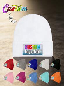 1pc Unisex Custom Knit Beanie Hat, No Brim, Couple Customized Design, Suitable For Daily Wear, Mother's Day Gift, Fashionable, Colorful, Cute, Adorable, Minimalist, Kawaii, Suitable For Autumn, Unisex, Casual Custom, Personalized, Unique Winter Fashion, Christmas Gift, Personalized Gift, Suitable For High School, College Students, Freshmen, Sophomores, Lower Grade Students - Multicolor - View 2