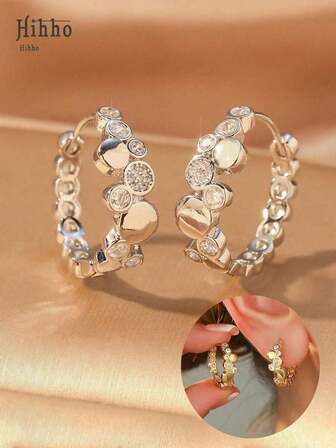 1 par de pendientes elegantes y vintage de estilo bohemio y de lujo, pendientes de aro con burbujas de circonita, regalo para mujeres, adecuado para aniversario, parejas, Navidad, fiesta de festival de música