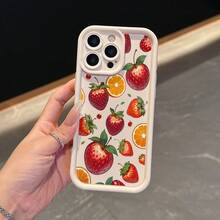 La carcasa del teléfono anti - caída simple y de moda está hecha de material tpu con un patrón de fresa para iPhone 17, 16, 15, 14, 13, 12, 11 Pro / air / xR / XS y samsungs25 / S24 / S23 / S22 / Fe / plus, que ofrece protección de amortiguación. Regalos para amigos y San valentín. - Blanco - Ver 5
