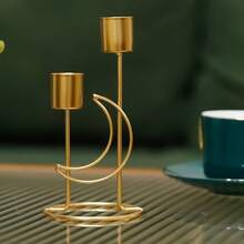 Soporte de vela con forma de luna - Candelabro de hierro forjado, construcción de hierro duradero para decoración del hogar, bodas, decoraciones de fiestas de comedor, soportes de vela recta, soporte de vela para centro de mesa, decoración del hogar, decoración de habitación - Multicolor - Ver 4