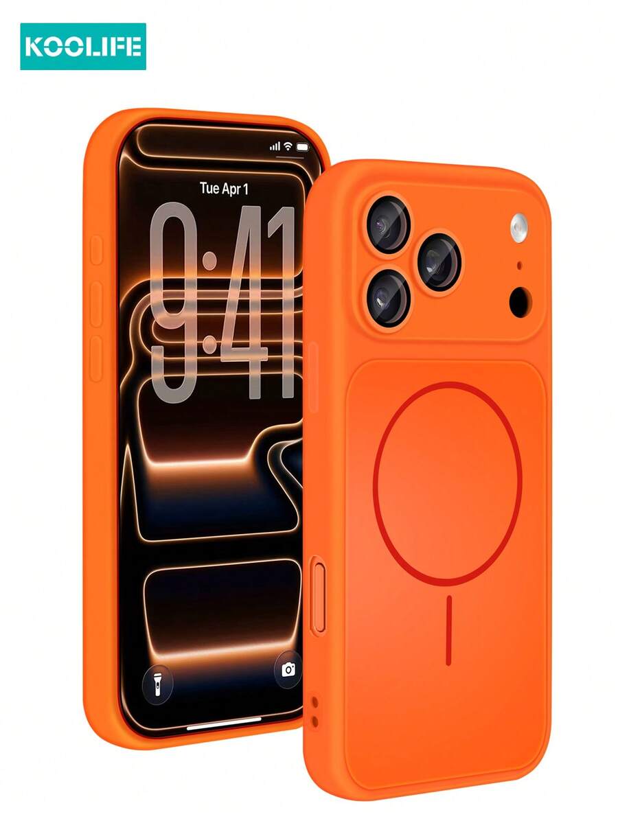 KOOLIFE 1pc Silicone Full Body Protective Case With Lens Film Compatible With IPhone 17 Pro, Solid Color, Anti-Drop, PC+TPU, Compatible With IPhone 17 Pro Max/ 17/ 17 Pro - Burnt Orange - View 1