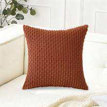 1pc/2pcs Caramel Bohemian Striped Throw Pillow Cover (Pillow Insert Not Included), Soft Plush Corduroy Solid Color Decorative Square Pillow Sham, Suitable For Holiday, Sofa, Bedroom, Bed, All Seasons - Burnt Orange - View 8