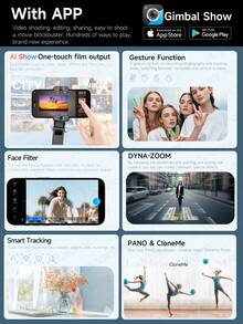 Stabilizer With Anti-Shake, Auto Face Tracking, Tripod, Extendable Bluetooth Selfie Stick, 360° Rotatable Phone Holder With Microphone, Suitable For Smartphone Video Shooting, Travel Vlog, Family Gathering, Party Recording, Compatible With Android And IOS - Black - View 8