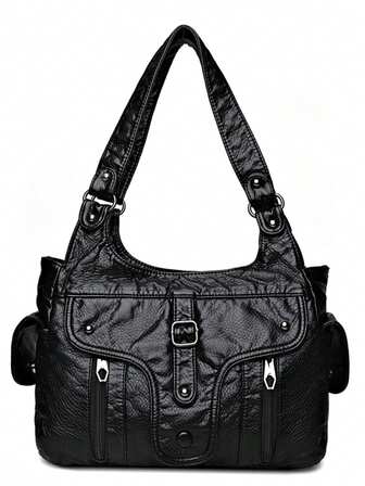 Women's New Retro One Shoulder Bag, Punk Girl Motorcycle Bag, Versatile Large Capacity Underarm One Shoulder Bag