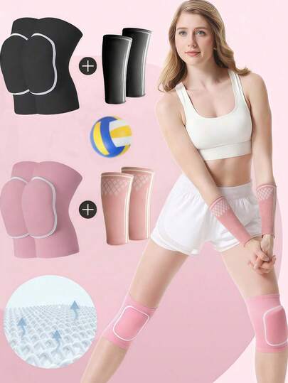 1 Set Of 4 Non-Slip Knee Pads And Elbow Pads, Soft Breathable Volleyball Dance Knee Pads, Basketball Sports Knee Pads With Elbow Support Sleeve (Pair) - Elbow Support For Tennis And Golfers - Elbow Support For Men And Women - Made Of Innovative Breathable Elastic Blend