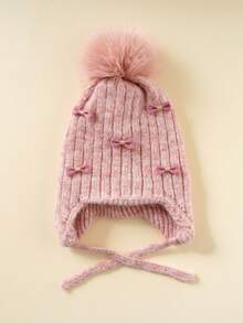 1顶儿童针织帽，毛绒单球蝴蝶设计保暖帽，适合婴幼儿秋冬季日常佩戴 - 彩色 - 查看 6