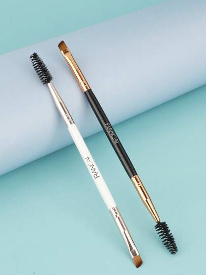 2 Pcs Professional Angled Eye Brow Brush Perfect For Lining And Shaping Brows, Spoolie For Brows Or Lashes, Double Ended Eyebrow Brush & Spoolie - Angled Brow Brush For Precision Application & Blending Of Eye Brow Powders, Waxes & Gels - Vegan & Cruelty Free