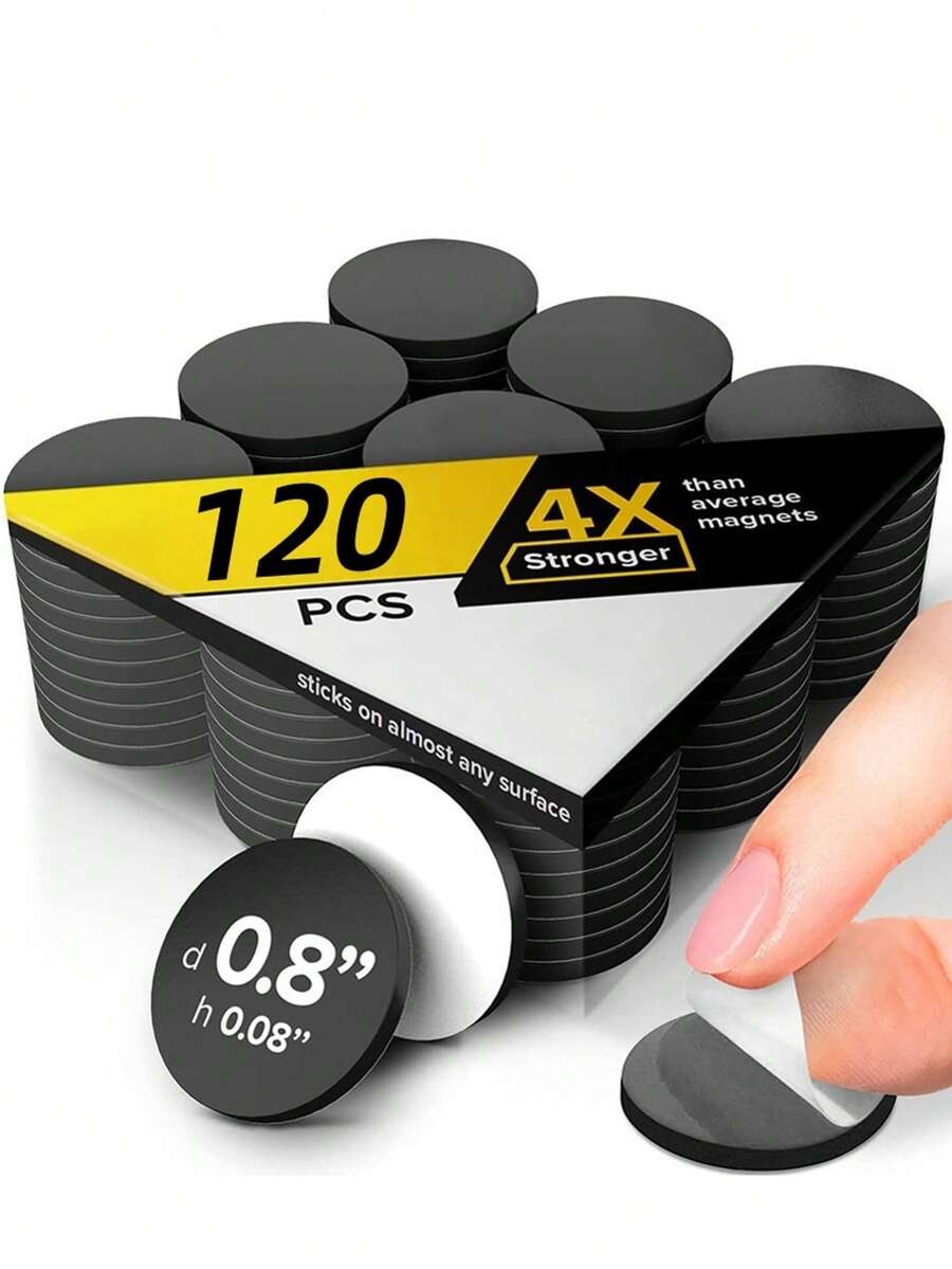 圆形磁性冰箱贴、强力自粘磁性片、白板磁铁、黑板磁性圆点 - 黑色 - 查看 1