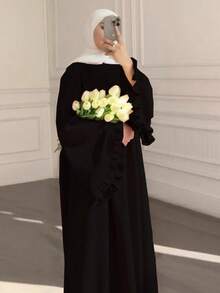 1pc Elegant Plus Size Muslim Dress, Ruffle Sleeve Design, Pleated Front, Versatile To Pair With Khimar Or Any Abaya/Muslim Dress, Casual, Polyester, All Season - Nhiều màu - Xem 3