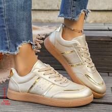 Giày thể thao ngoài trời đế bằng, thoải mái, đa năng, chất liệu da, đế mềm, thoáng khí, màu vàng, size lớn, mùa xuân/thu 2026 dành cho nữ, giày thể thao ngoài trời cổ thấp, nhẹ, mũi tròn, buộc dây, màu vàng - Vàng - Xem 10