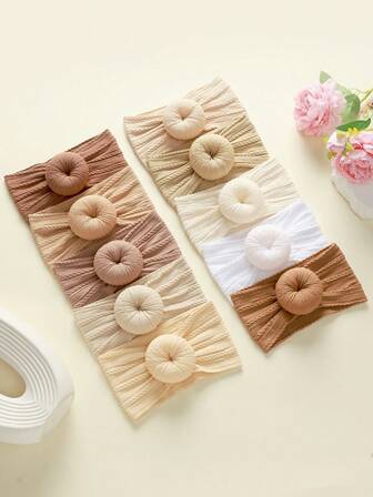 10pcs/Pack Baby Donut Jacquard Headbands, Super Soft Nylon Elastic Hair Bands, Suitable For Babies All Seasons