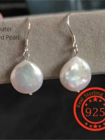 1 Pair Of Luxurious Elegant Baroque Freshwater Pearl Drop Earrings - Classic French Style, 925 Sterling Silver Setting, Simple Yet Chic Daily Fashion Accessory For Effortless Elegance