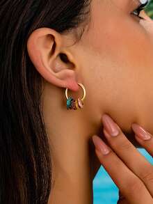 1 Pair Colorful Enamel Hoop Earrings, Vintage Elegant Detachable Multipurpose Earrings For Women, Great For Daily Wear, Mother's Day, Valentine's Day Gift - Colorful - View 3