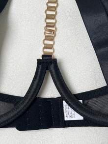 Sexy Lingerie Hollowed Out Breast Exposure Ribbon Sexy Three-Point Carnival Lingerie Set, Baddie Look - Black - View 6