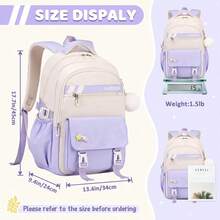 PIG PIG GIRL New Large-Capacity Canvas Backpack For Women Features A Refreshing Color-Blocked Design And Is Made Of Lightweight Yet Sturdy Materials, Making It Suitable For Commuting And Travel - 綠色 - 查看 3