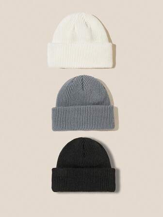 3 piezas/1 pieza Gorro de mujer de moda, gorro corto de punto, adecuado para uso diario y al aire libre en otoño/invierno
