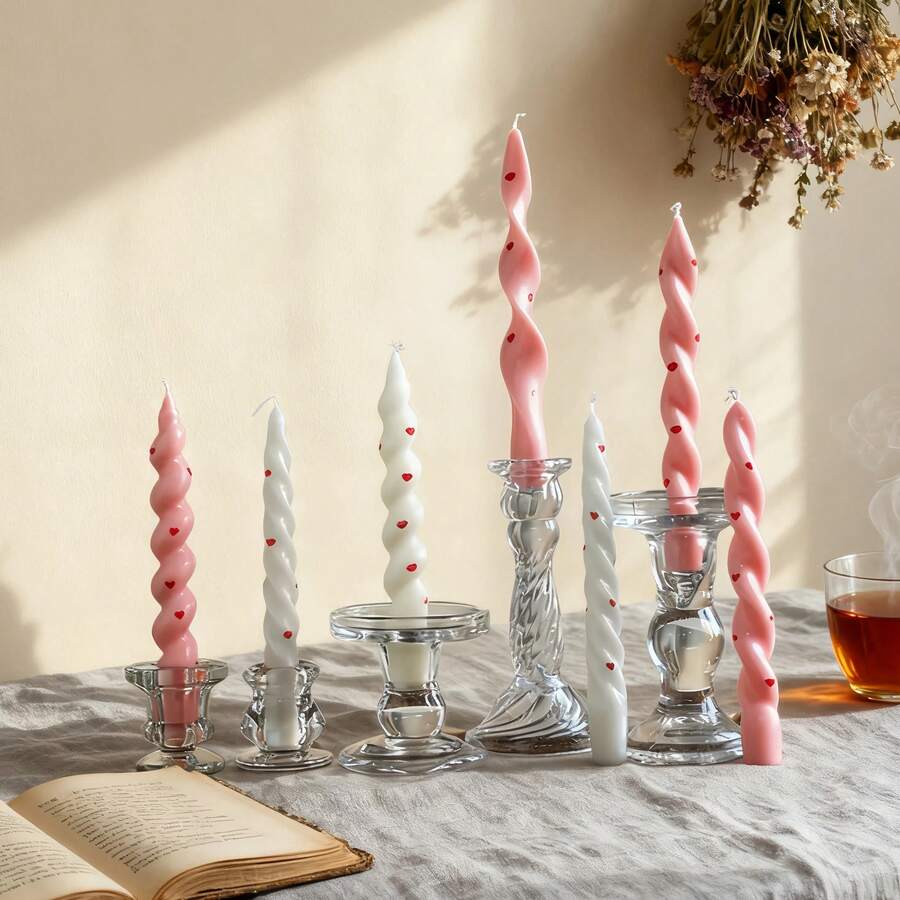 2/4pcs 18-20cm European Printed Spiral Long Candles, Smokeless Candles, Exquisite, Suitable For Weddings, Parties, Dining, Festival Celebrations, Gift Giving, Birthday Presents, Meditation And Ambient Lighting - Multicolor - View 1