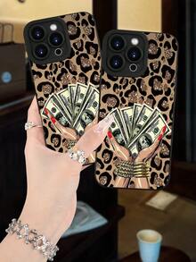 Fashionable, Popular, Personalized,Glitter Leopard & Money Pattern Design Theme Luxury Shockproof Aesthetic Cute Phone Case,Lens Protrusion Protection , Compatible With For IPhone 17/17Pro/17Pro Max, 16,15,14, 13, 12, 11 Plus/Pro Max And Series,And Compatible With For Galaxy S/A Series, Gift For Easter Day, Christmas Halloween Decoration/Gift For Birthday, Girlfriend, Boyfriend, Friend Or Yourself. - Black - View 6