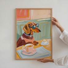 1pc/Set Dachshund Coffee Wall Art Print, Funny Dog With Sunglasses Poster, Whimsical Cafe Wall Decor, Pastel Home Decor, Dog Lover Gift, Home Decor Living Room, Wall Decor, No Frame - Multicolor - View 3