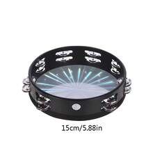 1pc 6/8/10inch Handheld Tambourine, Double Row Jingles Orff Percussion Instrument, For Ktv, Parties Atmosphere Holiday Gifts,Single Row Jingles Tambourine,Musical Instrument - Black - View 12