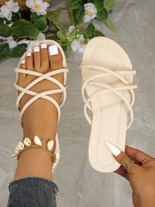 Women's Flat Sandals, Elegant, Casual, Beach, Outdoor, Comfortable, Versatile Flat Sandals For Party, Holiday, Wedding, Suitable For Summer - White - View 7
