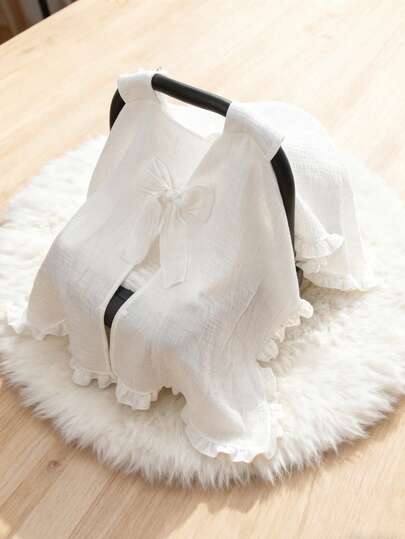 1 Stück Baby Kinderwagen Abdeckung mit Schleifen Dekor & weißer Spitze, geeignet für Kinderwagen & Babykorb, schützt Baby vor Sonne, Staub und Wind, Geschenk für Neugeborene