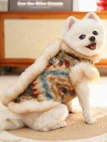 1pc Pet Clothes Autumn/Winter New Arrival, Fairisle Double Layer Fleece Cardigan Vest Jacket - Multicolor - View 3