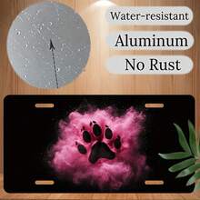 License Plate Kit And Frame, Pink Powder Paw Print, Used Front Decoration, Waterproof, Used Decorating Aluminum License Plate Kit And Frame Set, 12inch X 6inch , Vehicle Decoration, Car, Fashion Frame, Powder Coating Design, Polished Surface, Durable Material, License Plate Protector, Car, Used Vehicle Front Label Decorative Purposes Only - A - 查看 1