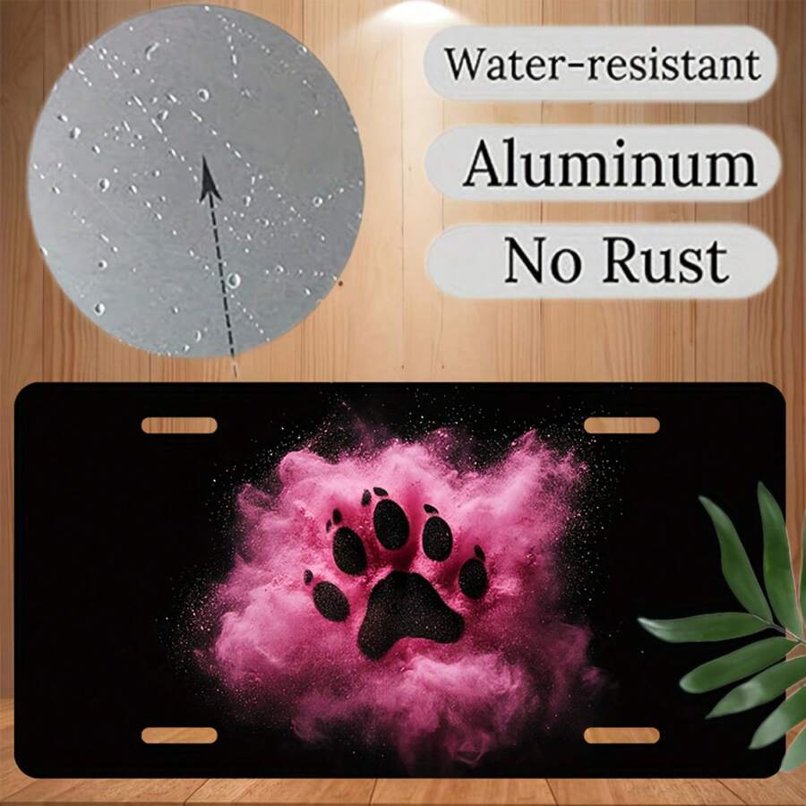 License Plate Kit And Frame, Pink Powder Paw Print, Used Front Decoration, Waterproof, Used Decorating Aluminum License Plate Kit And Frame Set, 12inch X 6inch , Vehicle Decoration, Car, Fashion Frame, Powder Coating Design, Polished Surface, Durable Material, License Plate Protector, Car, Used Vehicle Front Label Decorative Purposes Only - A - 查看 1